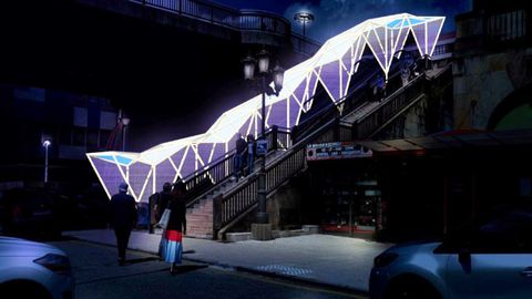 Escalera mec�nica cubierta que conectar� la losa de Renfe (plaza de los ferroviarios) con los aleda�os de la calle Ur�a, en Oviedo