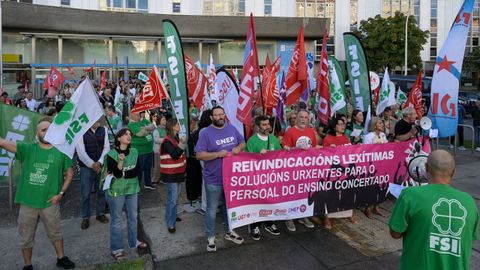 Manifestaci�n convocada en A Coru�a durante la huelga de la escuela concertada, el pasado 9 de septiembre.
