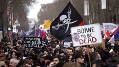 Manifestaci�n contra la reforma de las pensiones en Par�s este mi�rcoles.