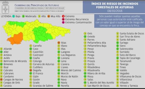 �ndice de riesgo de incendios forestales de Asturias