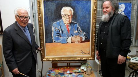 Pulido co seu retrato de Francisco Fern�ndez del Riego, tam�n presente