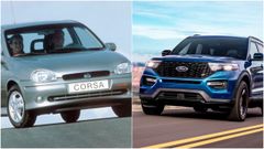 Un Opel Corsa de finales de los aos 90 y un Ford Explorer de reciente comercializacin.