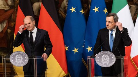 Scholz y Draghi, durante su comparecencia conjunta