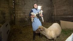 La due�a de los animales, con la oveja y las seis cr�as.