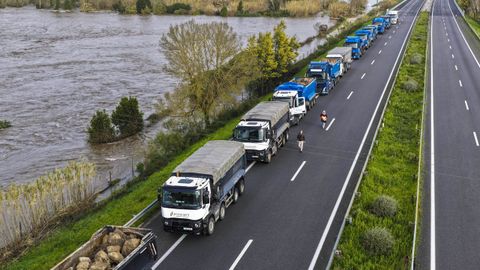 Trabajadores en la secci�n colapsada de la autopista A1