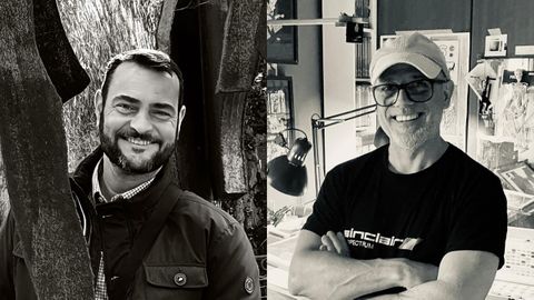 <span lang= gl >Manuel Losada (esquerda) e Santip&eacute;rez, escritor e ilustrador do relato de terror por entregas do Curtas de Vilagarc&iacute;a</span>