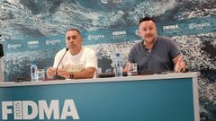 Rueda de prensa del secretario general de UGT de Asturias, Javier Fernández Lanero (dcha), junto al secretario general del sindicato en Gijón, Juanjo Iglesias, en la 68 Feria de Muestras de Asturias, en el recinto ferial gijonés 'Luis Adaro'