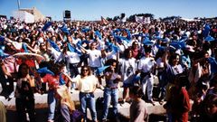 Peregrinos europeos en julio de 1993 en el Monte do Gozo