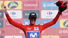 Enric Mas, en el podio de la vig�sima etapa de la Vuelta.