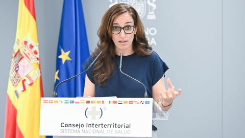 La ministra de Sanidad, M�nica Garc�a, durante una rueda de prensa para informar sobre las medidas de gesti�n p�blica adoptadas