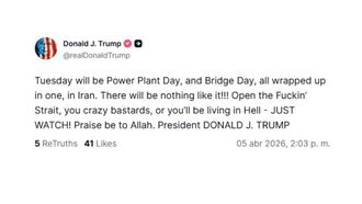 Mensaje publicado por Trump en Truth, su red social