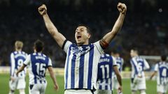 Oyarzabal, tras anotar el gol de la Real Sociedad ante el Athletic en la vuelta de las semifinales de Copa.