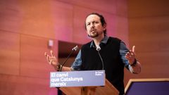 Pablo Iglesias, durante un mitin de En Com� Podem en Santa Coloma de Gramanet