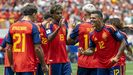 La selecci�n espa�ola celebra uno de los goles ante Austria en dieciseisavos de final.