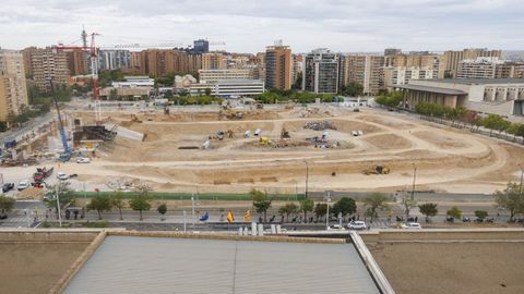 Espacio que ocupaba el estadio de La Romareda, terminado de demoler este verano y donde se construirá el nuevo estadio