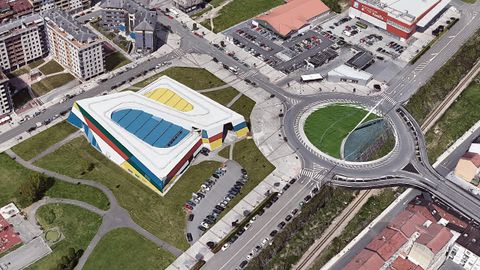 Polideportivo y glorieta del barrio de la Florida de Oviedo