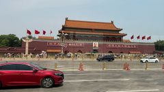 Vista de la plaza de Tiananmen, vacía por la prohibición de conmemorar el 35 aniversario de la matanza.
