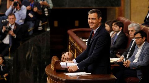 Pedro S�nchez, al inicio de su intervenci�n.