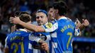 Los futbolistas del Deportivo festejan un gol en el ltimo partido en casa