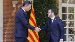 El presidente del Gobierno, Pedro Snchez, recibe en la Moncloa al presidente de la Generalitat, Pere Aragons