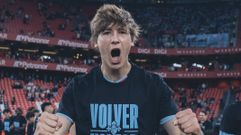 Fer L�pez, celebrando la clasificaci�n europea del Celta.