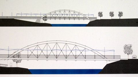 En este plano se aprecia cmo el proyecto deja paso por la orilla y debajo del puente, pero solo en la orilla de Ramberde, que adems lleva rampas  de bajada desde la acera al ro