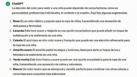 Los colores que asocia a nias