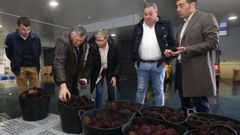 Luis L�pez, primero por la derecha, en una reciente visita a la lonja de Portonovo