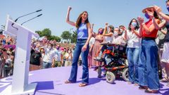 La l�der de Podemos, Ione Belarra, tras ser elegida como secretaria general del partido.