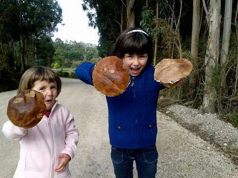 En la imagen, las hijas de Seoane con tres Boletus en sus manos.