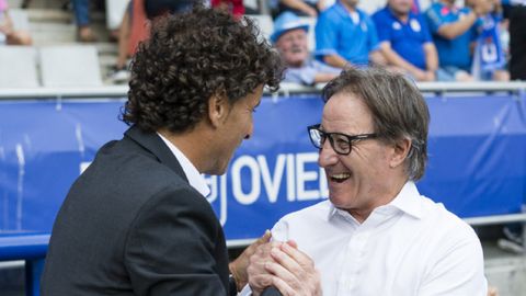 Anquela Imanol Idiakez Real Oviedo Zaragoza Carlos Tartiere.Anquela saluda a Idiakez antes del encuentro