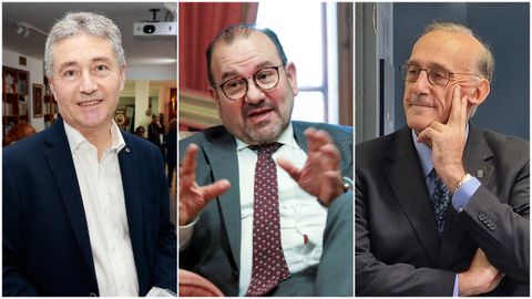 De izquierda a derecha, el rector de la UDC, Ricardo Cao; el de la USC, Antonio López; y el de la UVigo, Manuel Reigosa.
