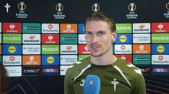 El central del Celta Carl Starfelt, tras el partido frente al Lyon.