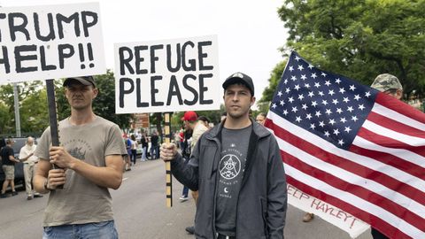 Granjeros afrikaners exigiendo ser refugiados, el pasado febrero en Pretoria.