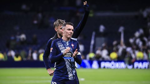 Iago Aspas y �scar Mingueza, tras la victoria del Celta en el Bernab�u hace unas semanas.