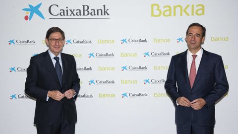 El presidente de Bankia y el consejero delegado�de CaixaBank presentan el acuerdo de fusi�n