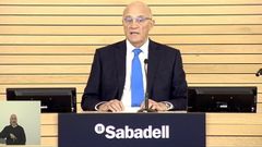 El presidente del Sabadell durante su intervenci�n virtual en la junta