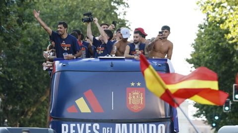 Los jugadores de la selecci�n, en la r�a de celebraci�n del Mundial. 