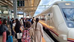 Colas para coger un tren este viernes en la estaci�n de Santiago.