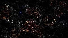 Representaci�n de la estructura a gran escala del Universo. Las galaxias coloreadas representan las galaxias en vac�os usadas en CAVITY.
