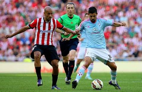 Nolito, en la imagen con Mikel Rico, marc� en San Mam�s su quinto gol en ocho jornadas de Liga. 