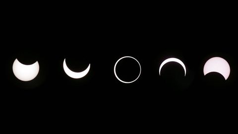 El 3 de octubre del 2005 Santiago vivi� un eclipse de sol, en la imagen una secuencia con las distintas fases observadas ese d�a.