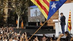 El expresidente de Cataluña y líder de Junts, Carles Puigdemont, en el acto que protagonizó en Barcelona el pasado 8 de agosto.