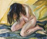 <span lang= es-es >Los arquetipos de Munch.</span> Las obras del artista noruego buscan encontrar y transmitir las emociones diversas del ser humano. Arriba, �Desnudo femenino de rodillas�, de 1919, y a la izquierda, �Autorretrato ante la fachada de la casa�, fechada en 1926. 