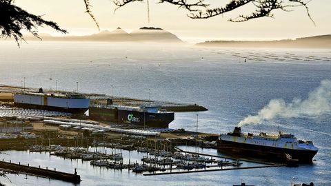 Tres cargueros amarrados en la terminal de Bouzas para carga y descarga de veh�culos y piezas de la automoci�n.