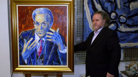 Na entrega do seu retrato de Ram�n Pi�eiro ao Consello da Cultura Galega