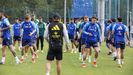 Los jugadores del Real Oviedo, en El Requexn