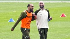 Borja Iglesias y Claudio Gir�ldez, en un entrenamiento del Celta.