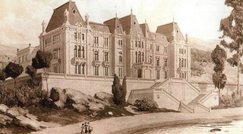 Grabado sobre el palacio que nunca se lleg� a construir en Cortegada, que hoy pertenece al Parque Nacional das Illas Atl�nticas de Galicia