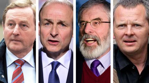 De izquierda a derecha: Enda Kenny, primer ministro y lder de Fine Gael, con 50 escaos; Michel Martin, lder de Fianna Fil (44); Gerry Adams, del Sinn Fin (23), y Richard-Boyd Barrett, dirigente antiausteridad (6).